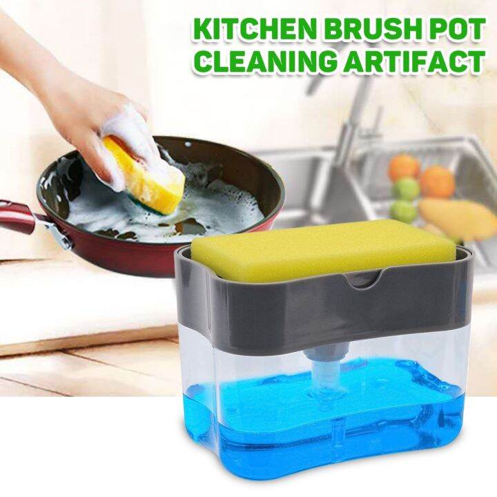 Picture of Liquid Soap Dispenser Soap Pump Sponge Caddy Holder Creative Hand Press Kitchen Dish Soap Dispenser with Washing Sponge