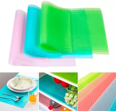 Picture of 4 Pcs Washable Refrigerator Shelf Mats – Multi-Color Waterproof, Oil-Proof, Anti-Slip Drawer Liners & Cabinet Shelf Protectors for Fridge, Kitchen, and Pantry Organization - Multicolor