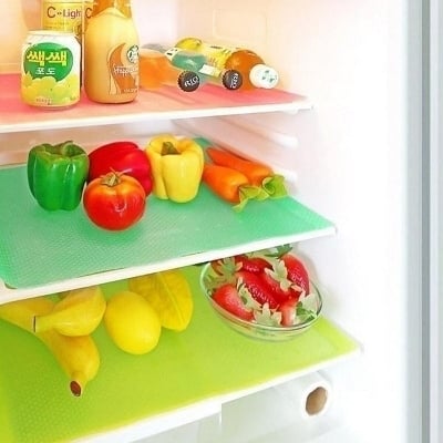 Picture of 4 Pcs Washable Refrigerator Shelf Mats – Multi-Color Waterproof, Oil-Proof, Anti-Slip Drawer Liners & Cabinet Shelf Protectors for Fridge, Kitchen, and Pantry Organization - Multicolor