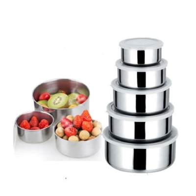 Picture of Stainless Steel Food Box 5 Pieces With Food Grade Plastic Cover - Tiffin Box For Office - Multicolor