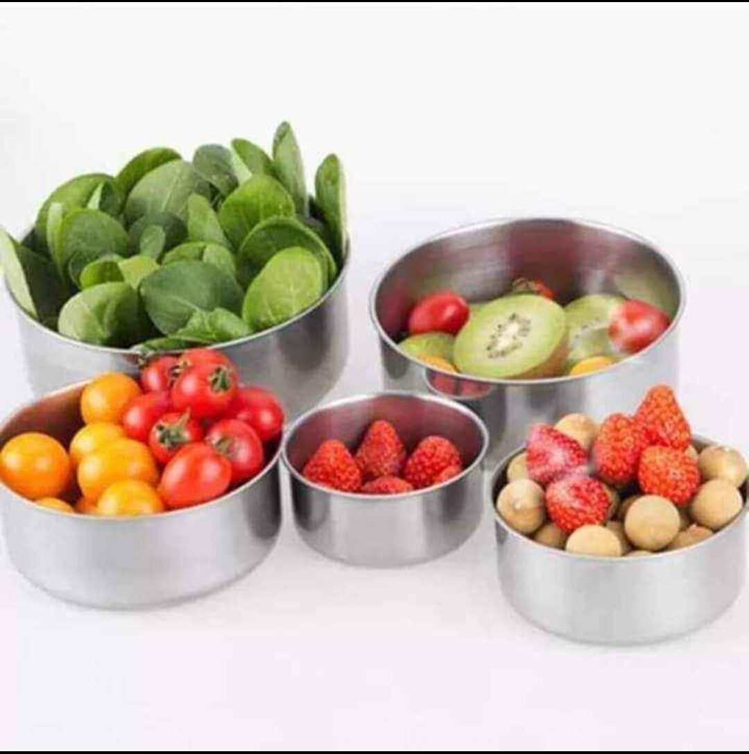 Picture of Stainless Steel Food Box 5 Pieces With Food Grade Plastic Cover - Tiffin Box For Office - Multicolor