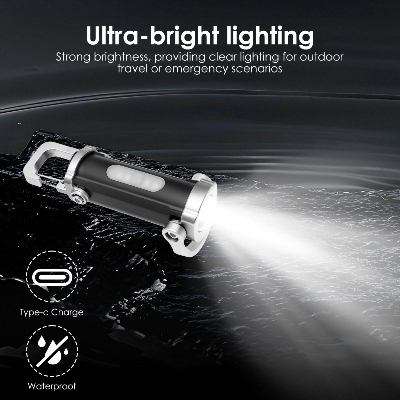 Picture of Glimmer 7-Mode USB Rechargeable Keychain Flashlight – 300LM Emergency & Work Light for Camping, Hiking, Outdoor Use - Multicolor