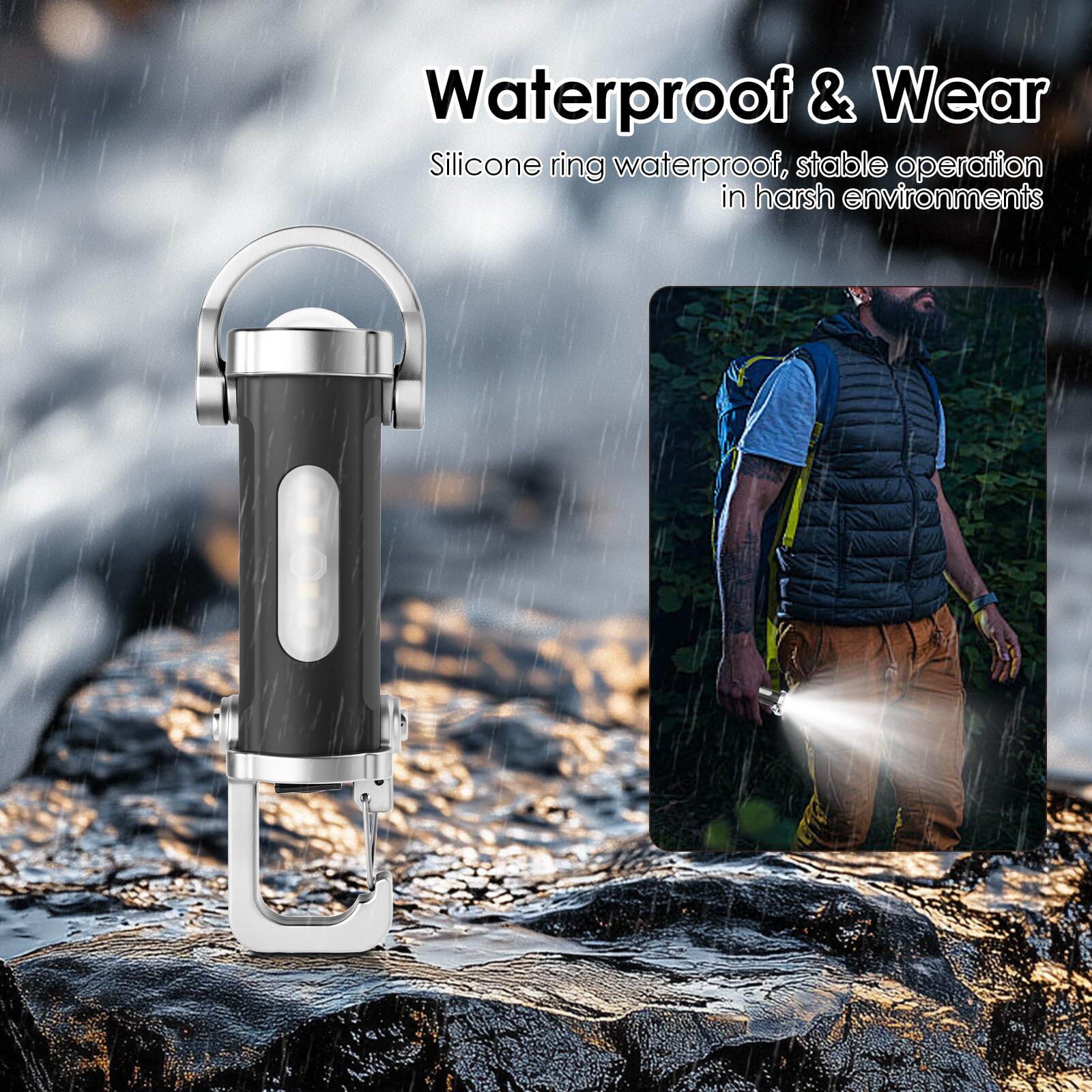 Picture of Glimmer 7-Mode USB Rechargeable Keychain Flashlight – 300LM Emergency & Work Light for Camping, Hiking, Outdoor Use - Multicolor