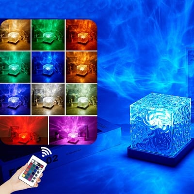 Picture of GC Dynamic Rotating Water Ripple Night Light, 16-Color Lighting Aesthetic Atmosphere Projector Lamp With Remote Control Function 3W Square For Photography Study Living Room Decoration - Multicolor