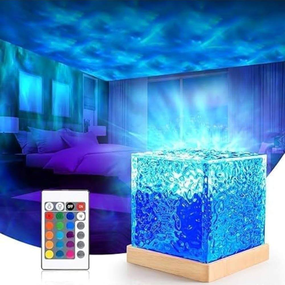 Picture of GC Dynamic Rotating Water Ripple Night Light, 16-Color Lighting Aesthetic Atmosphere Projector Lamp With Remote Control Function 3W Square For Photography Study Living Room Decoration - Multicolor
