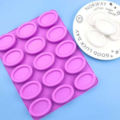 Picture of 15 Cavities Oval Silicone Soap Mold Purple Circular DIY Candle Resin Making Set Chocolate Jelly Biscuit Cake Ice Mould - Purple