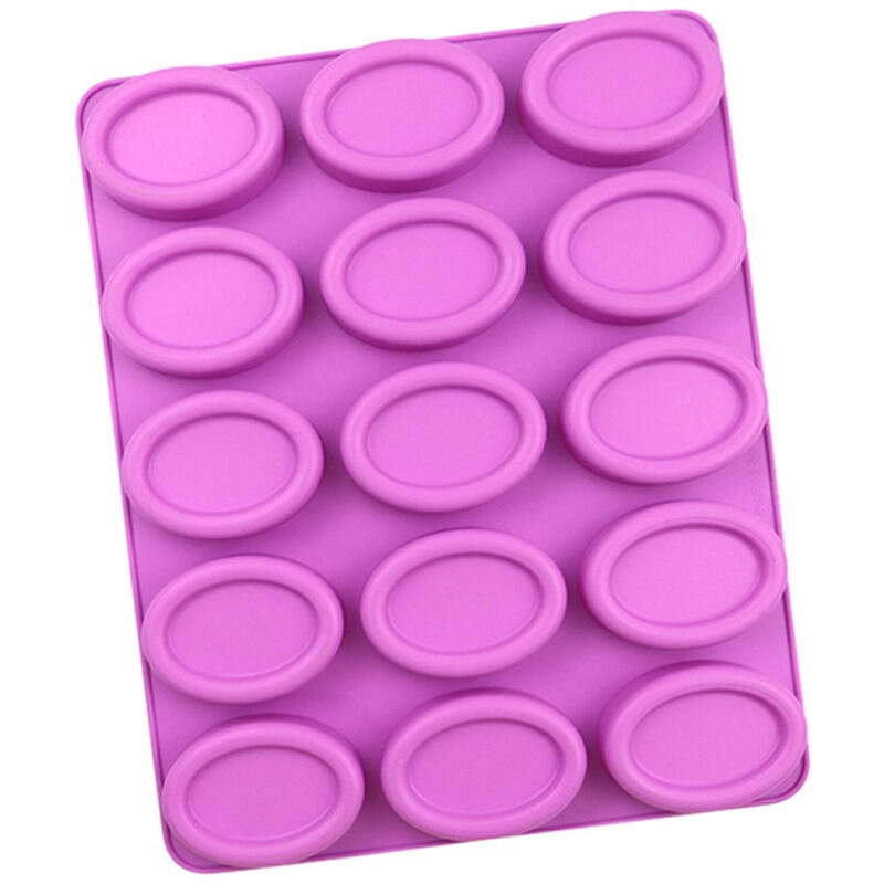 Picture of 15 Cavities Oval Silicone Soap Mold Purple Circular DIY Candle Resin Making Set Chocolate Jelly Biscuit Cake Ice Mould - Purple