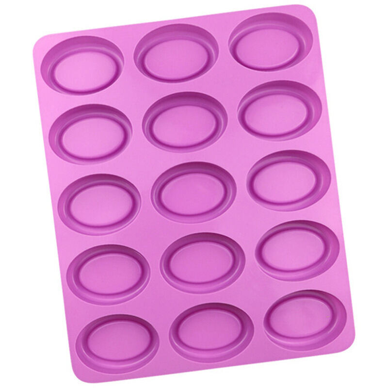 Picture of 15 Cavities Oval Silicone Soap Mold Purple Circular DIY Candle Resin Making Set Chocolate Jelly Biscuit Cake Ice Mould - Purple