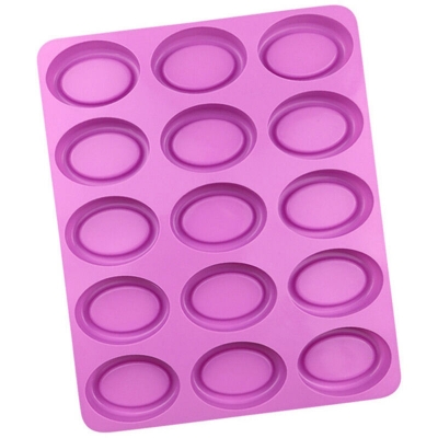Picture of 15 Cavities Oval Silicone Soap Mold Purple Circular DIY Candle Resin Making Set Chocolate Jelly Biscuit Cake Ice Mould - Purple