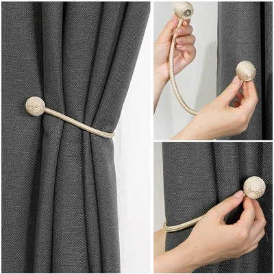 Picture of 2 Pcs Magnetic Curtain Tieback Holder Hook Buckle Clip Curtain Tieback Polyester Decorative Home Accessorie Length  49cm - Multicolor