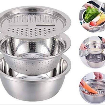 Picture of 3in1 Multifunctional Stainless Steel Grating Basin thick stainless steel drain basin kitchen / Vagetable Cutter - Multicolor