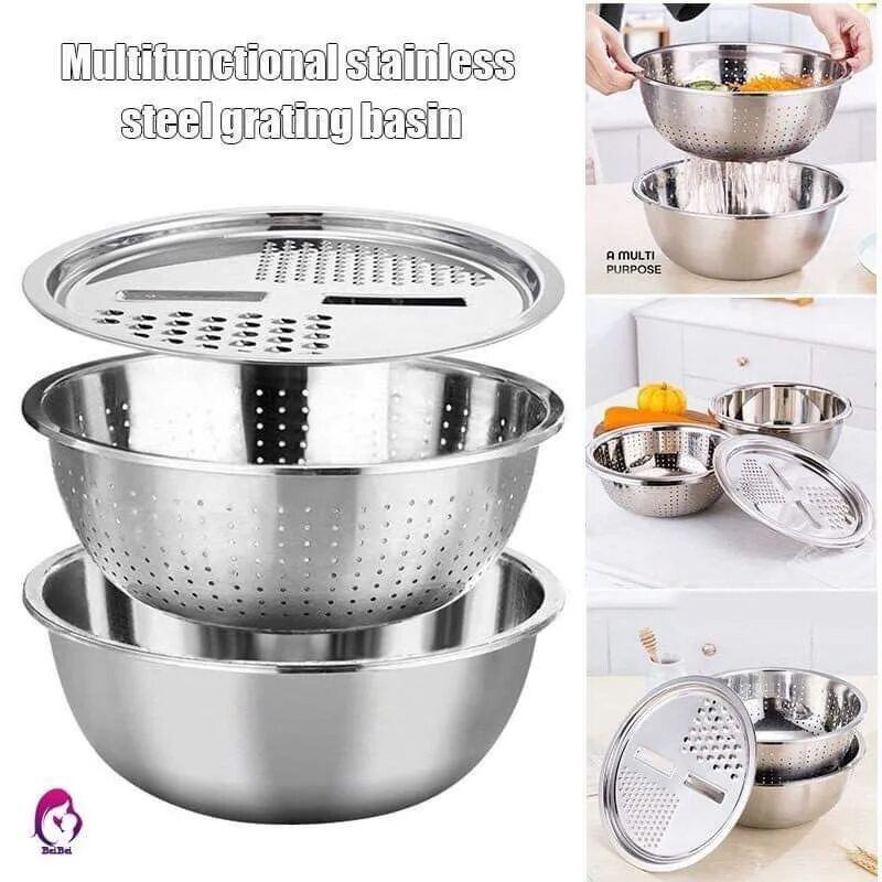 Picture of 3in1 Multifunctional Stainless Steel Grating Basin thick stainless steel drain basin kitchen / Vagetable Cutter - Multicolor