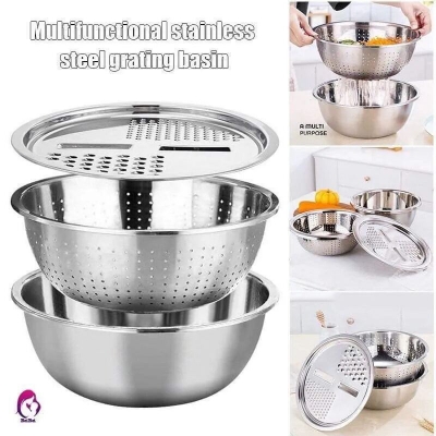 Picture of 3in1 Multifunctional Stainless Steel Grating Basin thick stainless steel drain basin kitchen / Vagetable Cutter - Multicolor