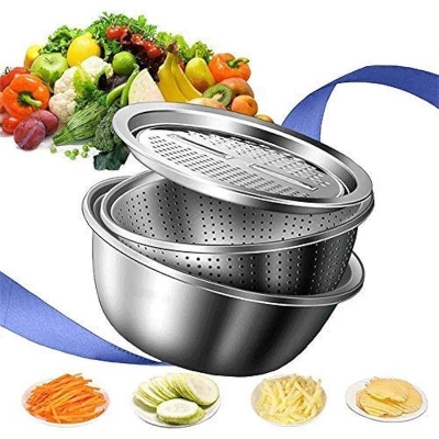 Picture of 3in1 Multifunctional Stainless Steel Grating Basin thick stainless steel drain basin kitchen / Vagetable Cutter - Multicolor
