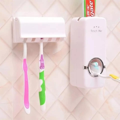 Picture of Bathroom Accessories Toothpaste Dispenser Automatic Toothpaste Squeezer And Toothbrush Holder Set Bathroom Tools - 1Pc - White