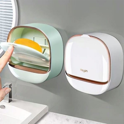 Picture of Wall Hanging Flip Soap Box Toilet Soap Box Wall Hanging with Lid Punch-free Soap Box with Lid with Draining Light Luxury - Multicolor