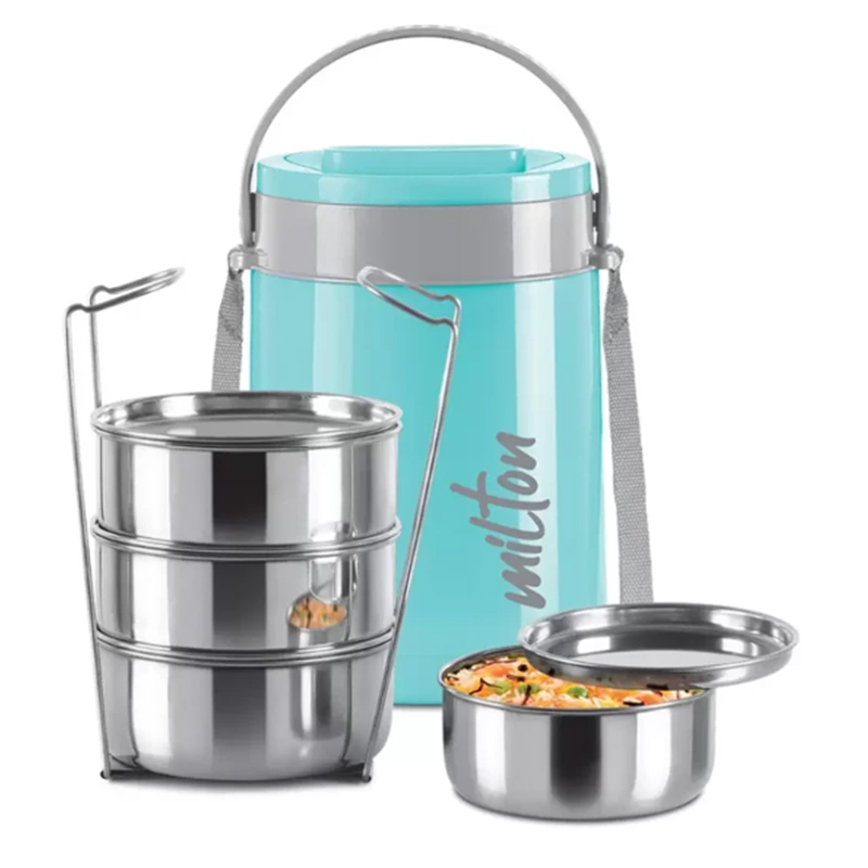 Picture of MILTON CLASSIC TIFFIN stainless steel containers BLUE 4 Containers Lunch Box  (1200 ml, Thermoware) - sky blue