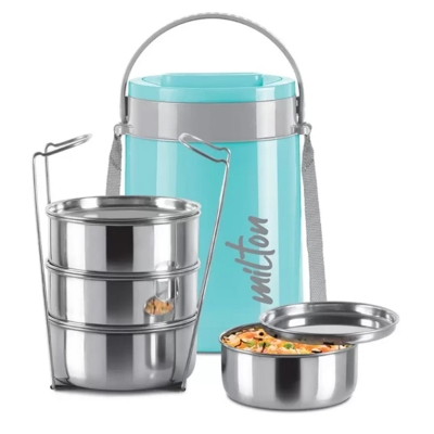 Picture of MILTON CLASSIC TIFFIN stainless steel containers BLUE 4 Containers Lunch Box  (1200 ml, Thermoware) - sky blue