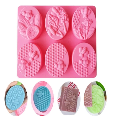 Picture of 6-piece Oval bee soap 105 silicone mold cake pudding dessert mold soap baking - Multicolor