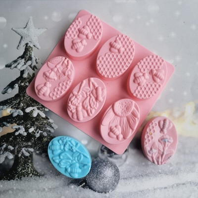 Picture of 6-piece Oval bee soap 105 silicone mold cake pudding dessert mold soap baking - Multicolor
