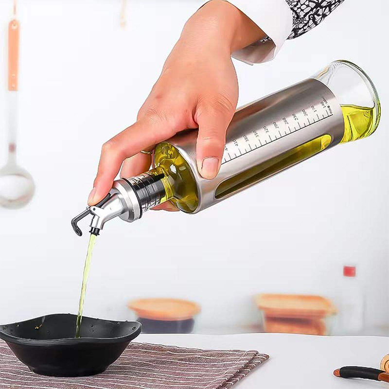 Picture of Kitchen Oil Jar Glass with Steel Cover Body 500ml - Grey