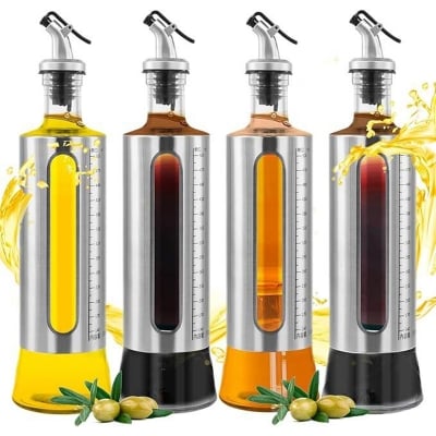 Picture of Kitchen Oil Jar Glass with Steel Cover Body 500ml - Grey