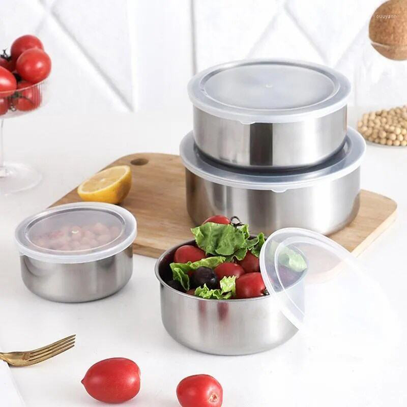 Picture of 5Pcs Stainless Steel food box Set Multi-Functional Large Basin Stainless Steel tiffin box Set Soup Basin Stainless Steel Water Basin Home Kitchen Food box Container Storage - Silver