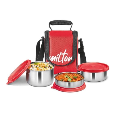 Picture of Milton Tasty 3 Stainless Steel Containers wt Lunch Bag, Red - Red