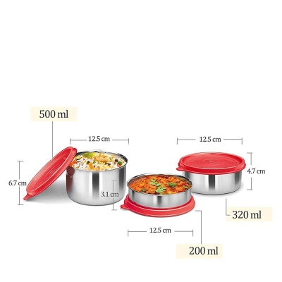 Picture of Milton Tasty 3 Stainless Steel Containers wt Lunch Bag, Red - Red