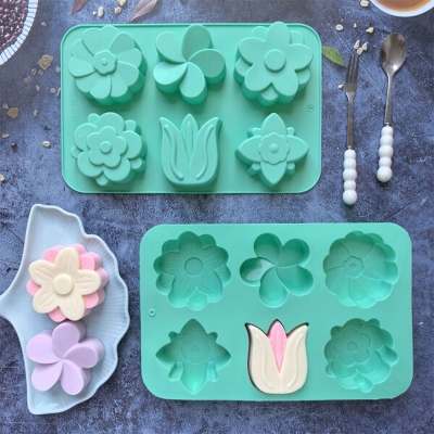 Picture of 6 tulip flower chocolate mold food grade baking supplies DIY biscuit mold cake silicone mold - Multicolor
