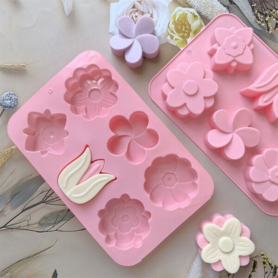 Picture of 6 tulip flower chocolate mold food grade baking supplies DIY biscuit mold cake silicone mold - Multicolor