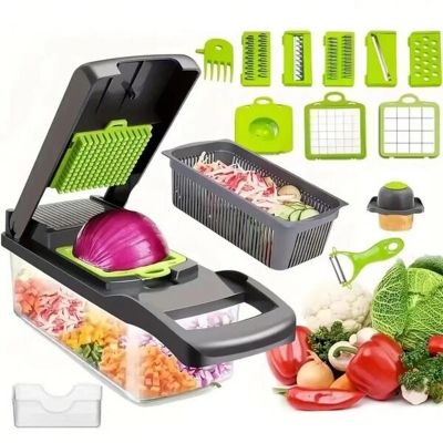 Picture of 16 in 1 Multifunction Vegetable Cutter with Squre Basket – Portable Chopper, Shredder & Grater for Quick Meal Prep