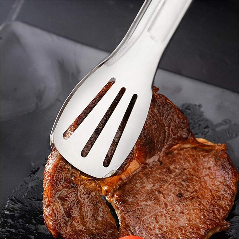 Picture of Stainless Steel Food Tong Ergonomic Comfortable Grip Serving Tongs Kitchen Food Clips for Bread - Silver