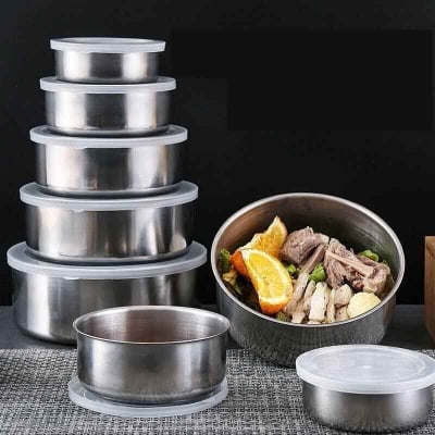 Picture of Food Box Set/Food Box/Stainless Steel Bowl Set 5Pcs - Silver