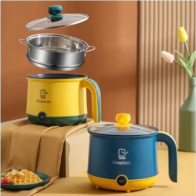 Picture of Rice Cooker Multicooker Simplicity Portable Electric Multicooker Cooking Pot With Steamer and Multipurpose 1.8 Liter Electric Cooker Pot Manual electric heating pot Cooker Rice cooker - Multicolor