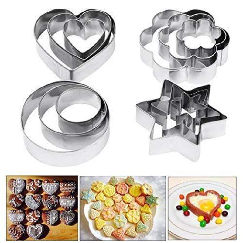 Picture of Big Cookie Cutter Stainless Steel Cookie Cutter with 4Shape, 12 Pieces Stainless Steel Cookie Cutter with 4 Shape Cookie Cutter Shapes Cookies Cutter Shapes Shaped Cookie Cutter - Silver
