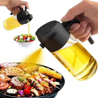 Picture of 2 in 1 Glass Oil Spray Bottle 470ml Large Capacity Oil Sprayer Sauce Olive Oil Dispenser for Cooking Salads BBQ Grilling Baking | 470 ml | Multicolor