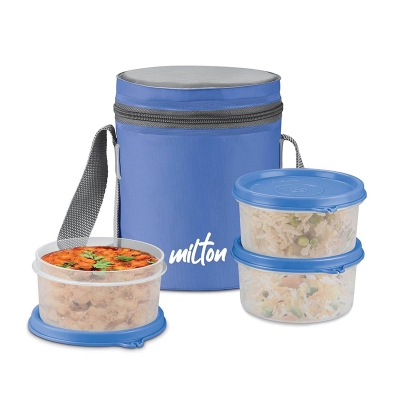 Picture of MILTON Softline Foodie Tiffin Insulated Lunch Box, Set of 3, (280 ml Each) - Blue