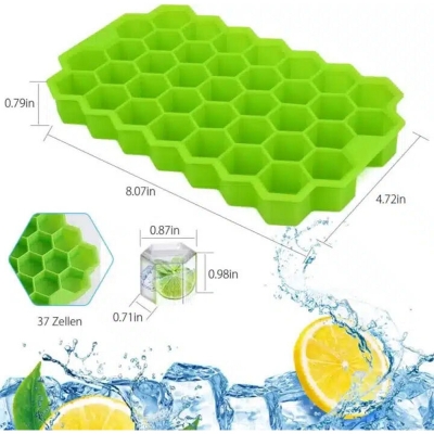 Picture of Flexible Silicone Honeycomb Shape 37 Cavity Ice Cube Tray Mold Tray for Freezer Mold Small Cubes Easy Release Whiskey Fridge Bar Soft Smooth Rubber Ice Tray (Silicone ICE Tray (WITH LID)