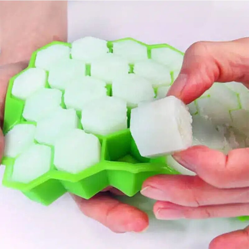 Picture of Flexible Silicone Honeycomb Shape 37 Cavity Ice Cube Tray Mold Tray for Freezer Mold Small Cubes Easy Release Whiskey Fridge Bar Soft Smooth Rubber Ice Tray (Silicone ICE Tray (WITH LID)
