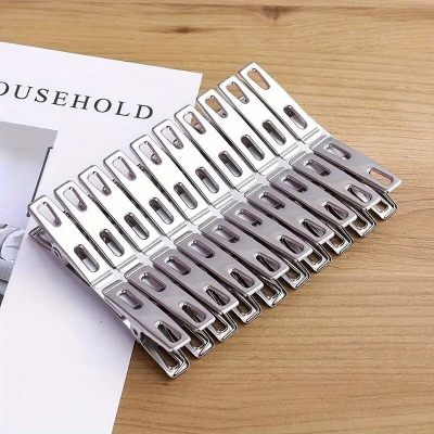 Picture of 20pcs Stainless Steel Clothespins, Binder Clips, Heavy Duty Clothes Pins, Metal Clip Set, Metal Clothes Clips - Silver