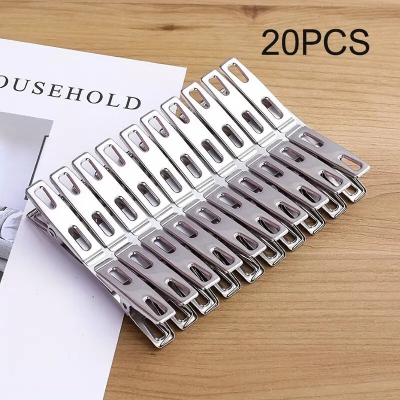 Picture of 20pcs Stainless Steel Clothespins, Binder Clips, Heavy Duty Clothes Pins, Metal Clip Set, Metal Clothes Clips - Silver