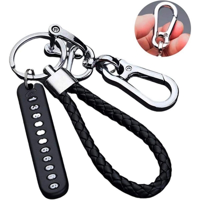Picture of Anti-Lost Car Key Pendant Split Rings Keychain Phone Number Card Keyring Auto Vehicle Key Chain Car Accessories - Black