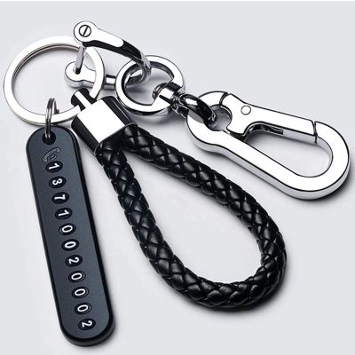 Picture of Anti-Lost Car Key Pendant Split Rings Keychain Phone Number Card Keyring Auto Vehicle Key Chain Car Accessories - Black