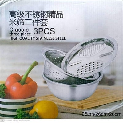 Picture of Silver 3 in 1 Stainless Steel Drain Basket Vegetable Cutter Kitchen - Silver