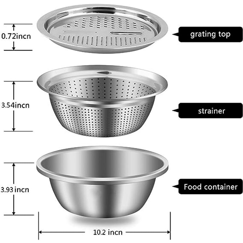Picture of Silver 3 in 1 Stainless Steel Drain Basket Vegetable Cutter Kitchen - Silver