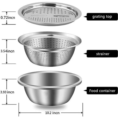 Picture of Silver 3 in 1 Stainless Steel Drain Basket Vegetable Cutter Kitchen - Silver