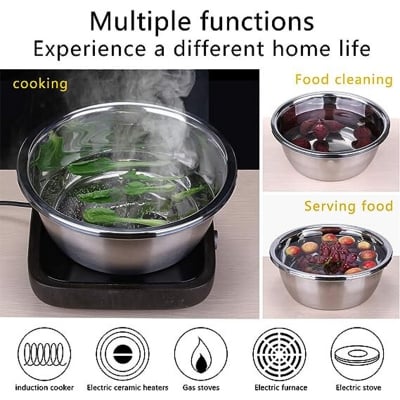 Picture of Silver 3 in 1 Stainless Steel Drain Basket Vegetable Cutter Kitchen - Silver