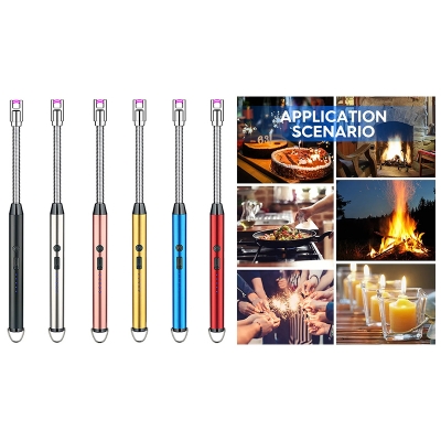 Picture of Modern Outdoor Portable Electric Kitchen Gas Lighter/Arc Lighter USB Rechargeable Long Lighter Windproof Candle Lighter Outdoor Plasma Flexible Neck - Multicolor