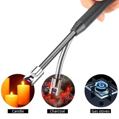 Picture of Modern Outdoor Portable Electric Kitchen Gas Lighter/Arc Lighter USB Rechargeable Long Lighter Windproof Candle Lighter Outdoor Plasma Flexible Neck - Multicolor